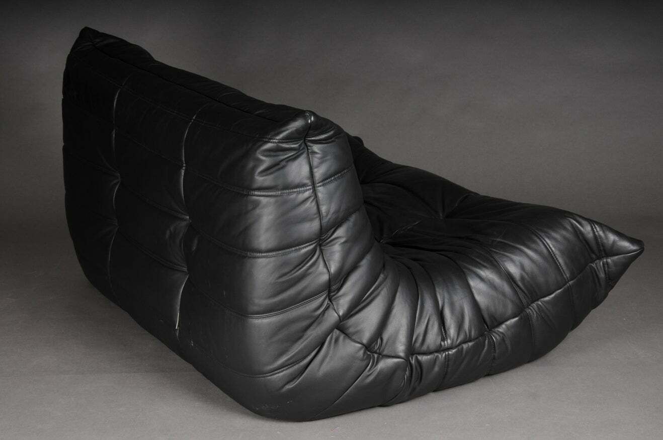 photo buy Two Seat Togo Sofa Black Leather By Michel Ducaroy Ligne Roset France