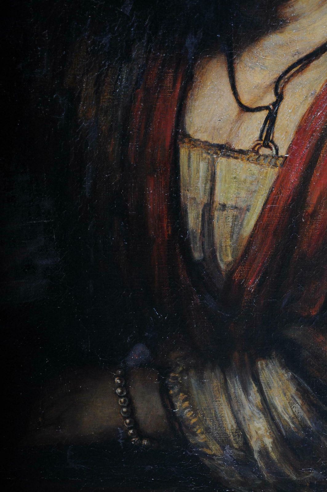 photo vinterior 19th Century Oil Painting Rembrandt & H. Van Rijn, Young Woman Open Neckline