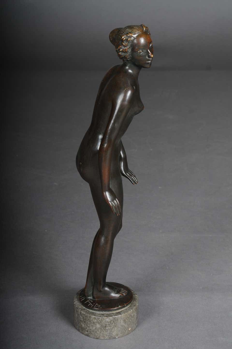 photo furniture Bronze Artist Figure "Naked Woman" By Max D. Hermann Fritz