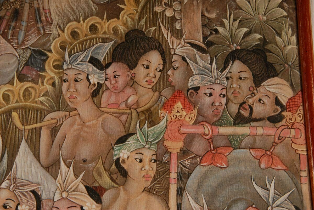 Mid Century Indonesian Painting Of Carnival On Bali Ubud By M. Sudarta, 1960s photo buy