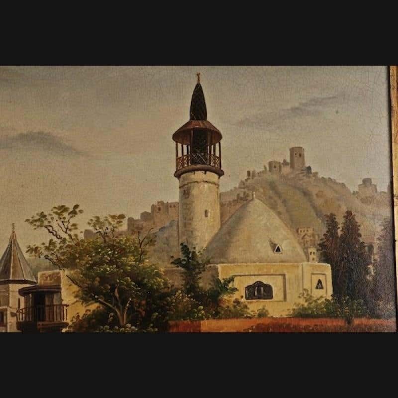 20th Century Oil Painting Oriental Scene Architecturally Finely Designed Mosque photo vinterior