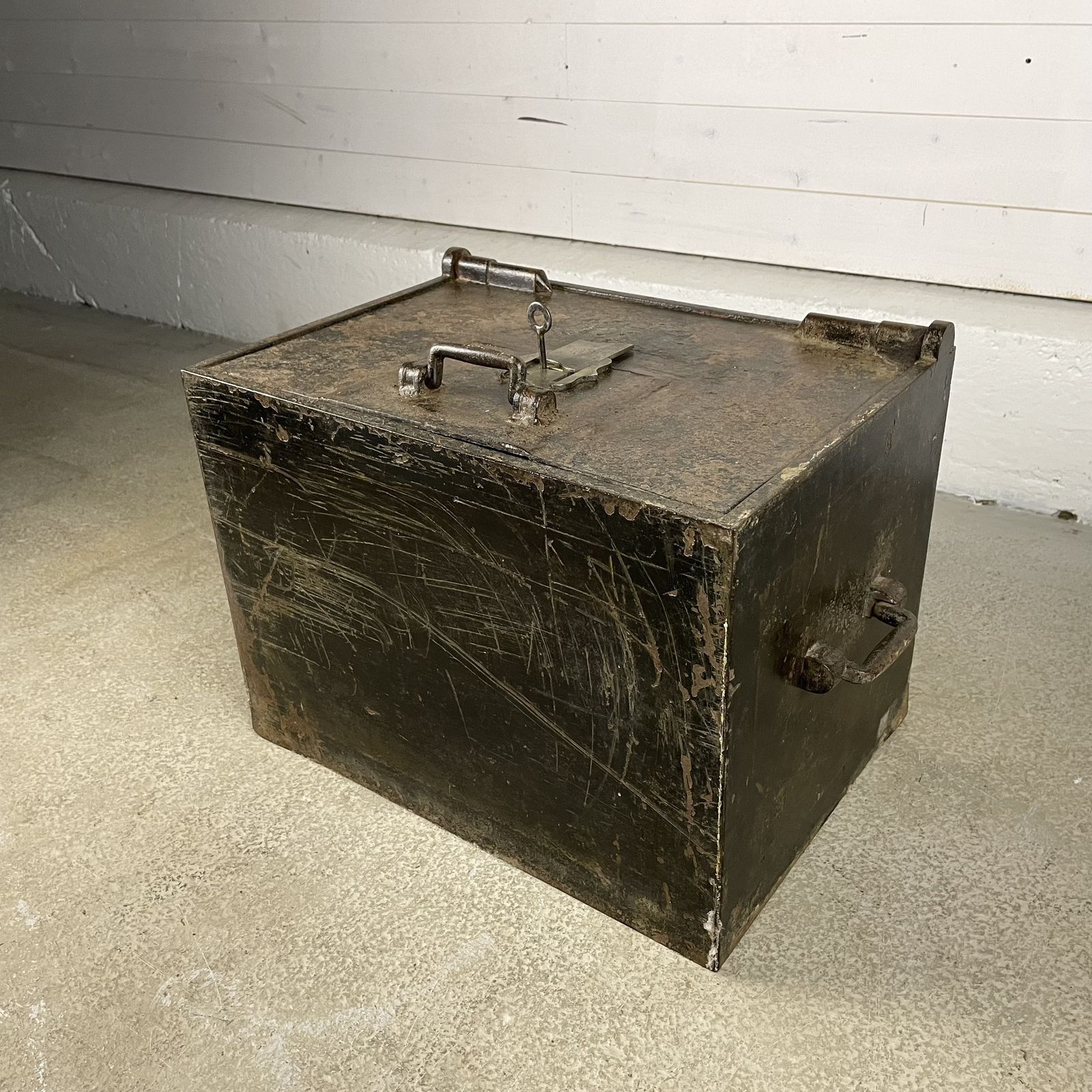 Antique Iron Strong Box With Handles And Key