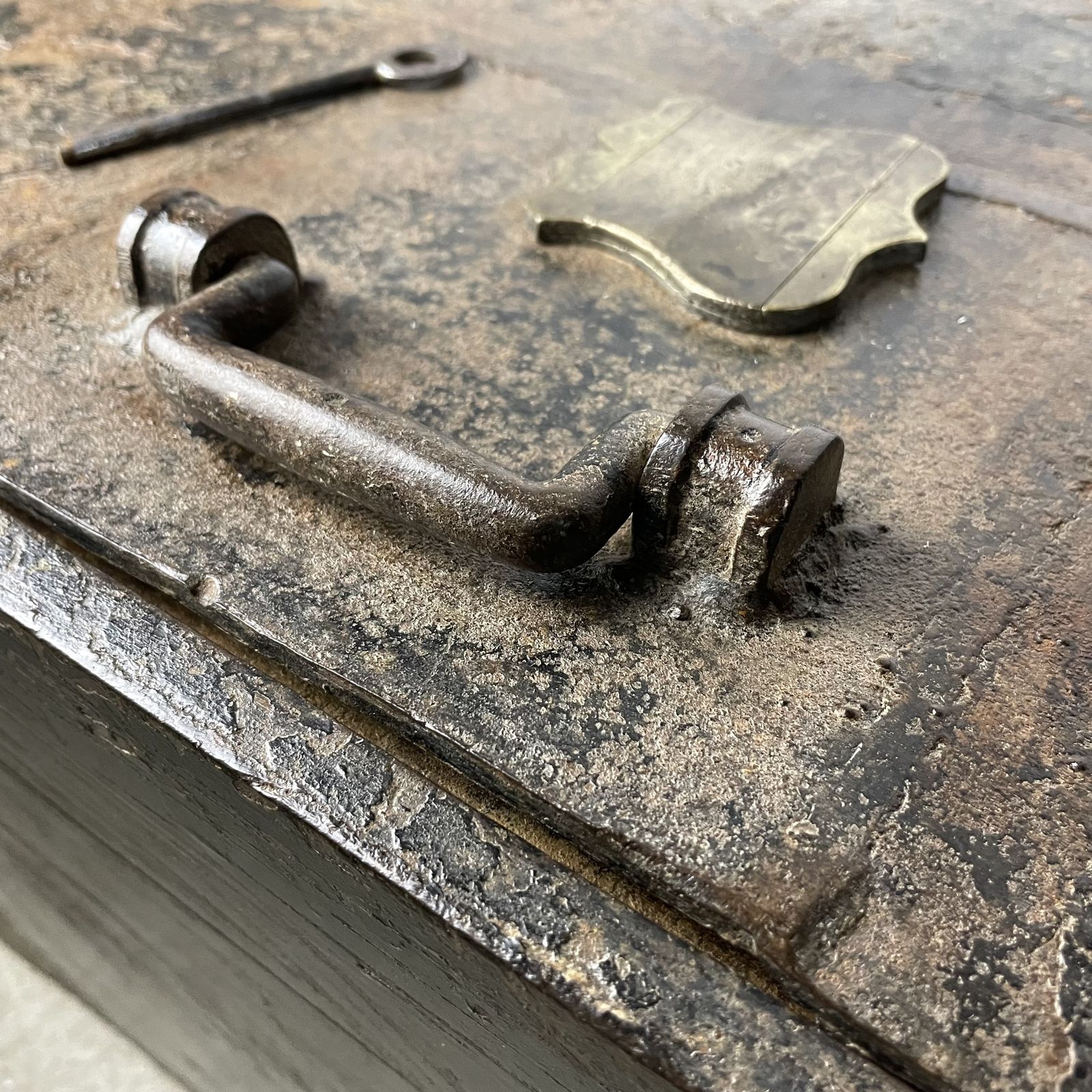 photo for sale Antique Iron Strong Box With Handles And Key