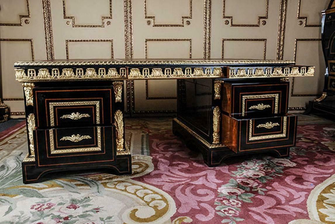 20th Century Louis XIV Style French Piano Black Writing Table photo for sale
