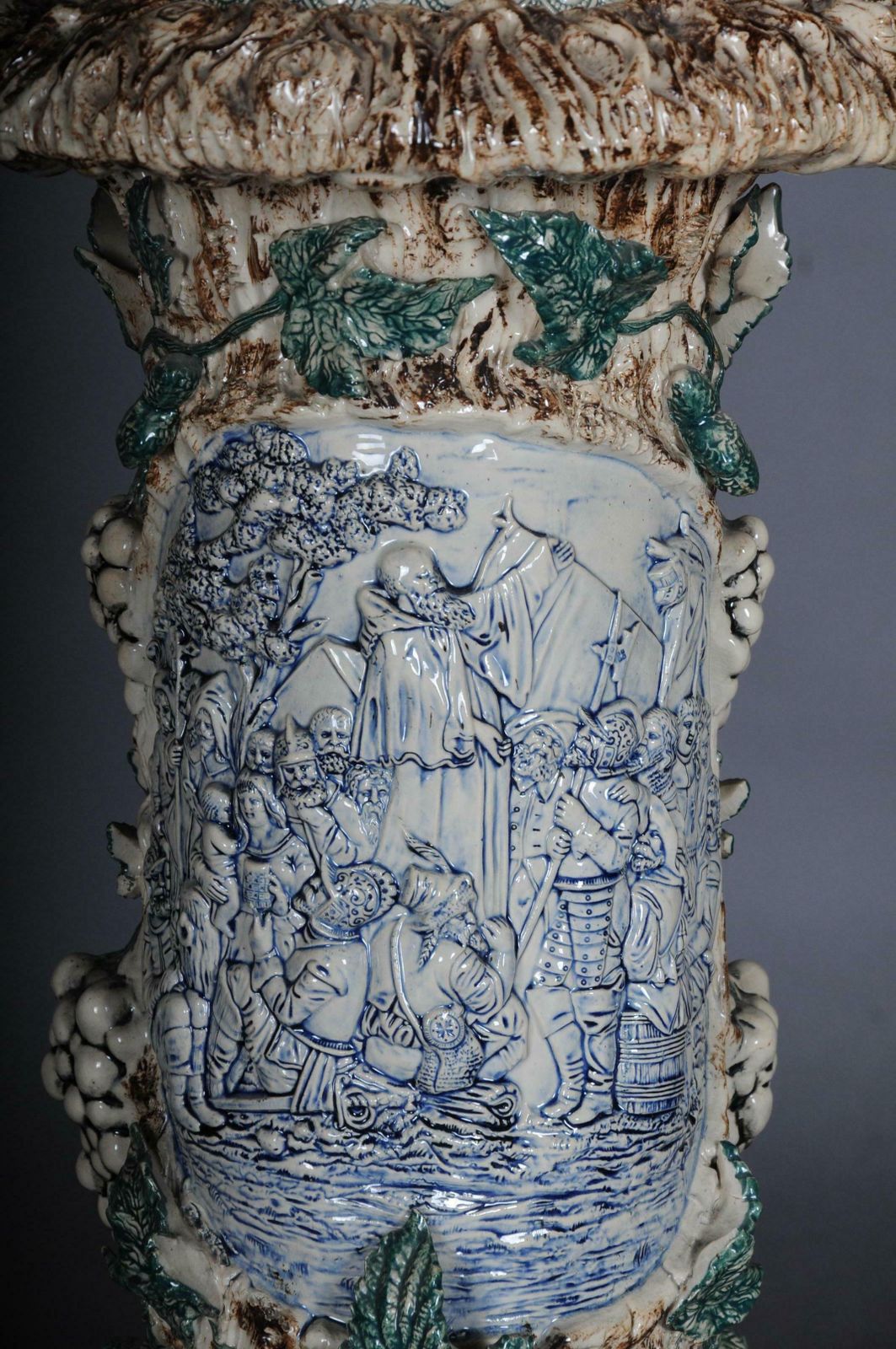 Plant Pot Pillar Majolica Austria Vine Leaves Ceramics From 1885 photo vinterior