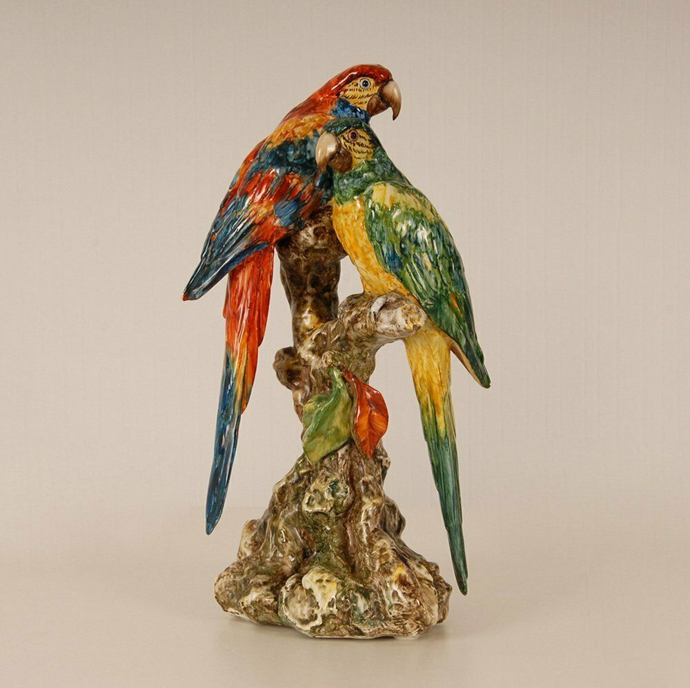 Italian Ceramic Parrots By Guido Cacciapuoti, Italy, 1930s