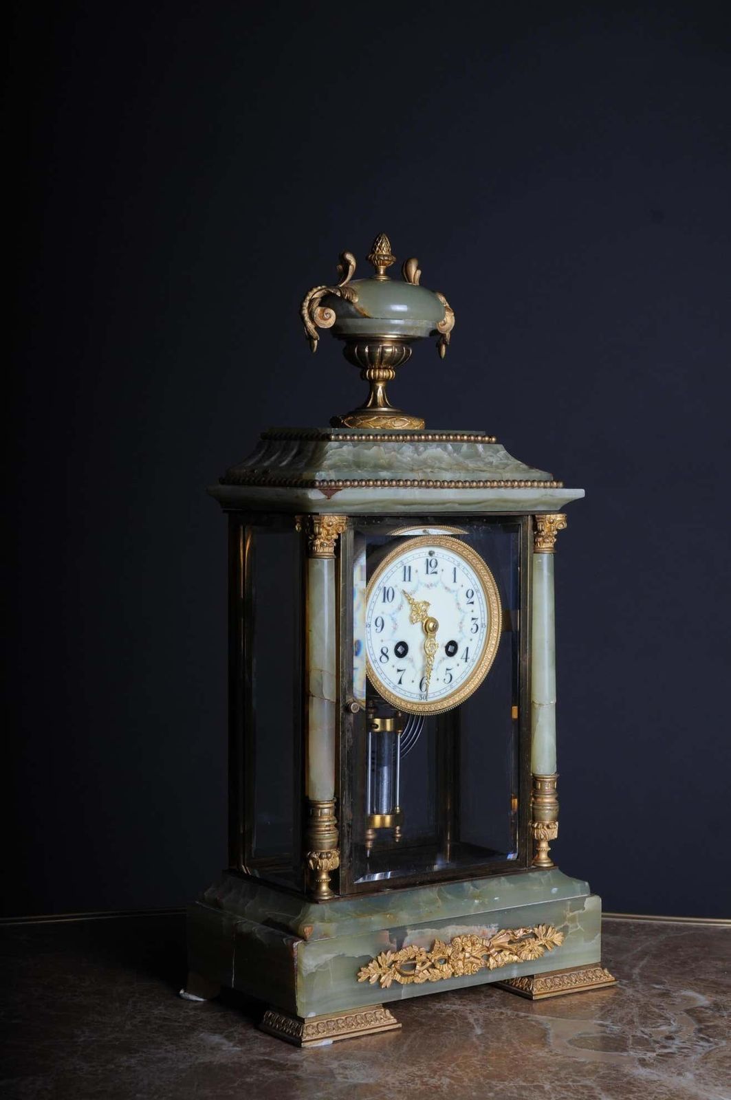 19th Century French Fireplace Clock Onyx 1889 L.Marti Et Cie Napoleon III photo for sale