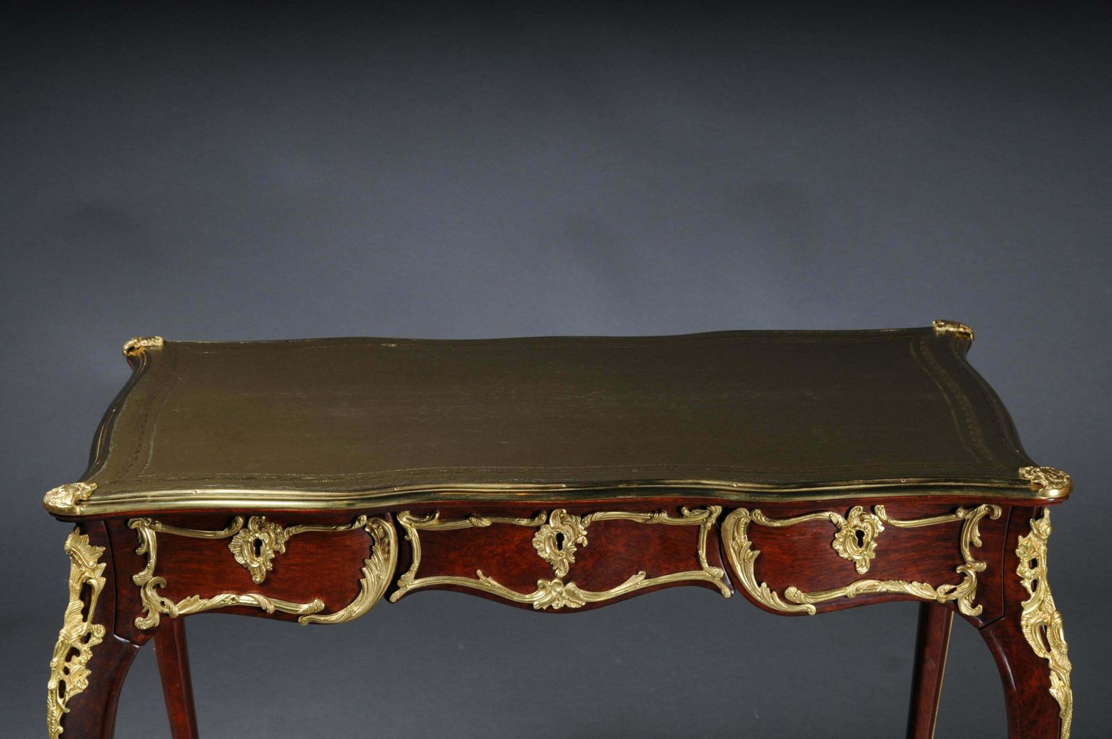 Furniture 20th Century Elegant Veneered Bureau Plat Or Writing Desk In Louis XV Style photo