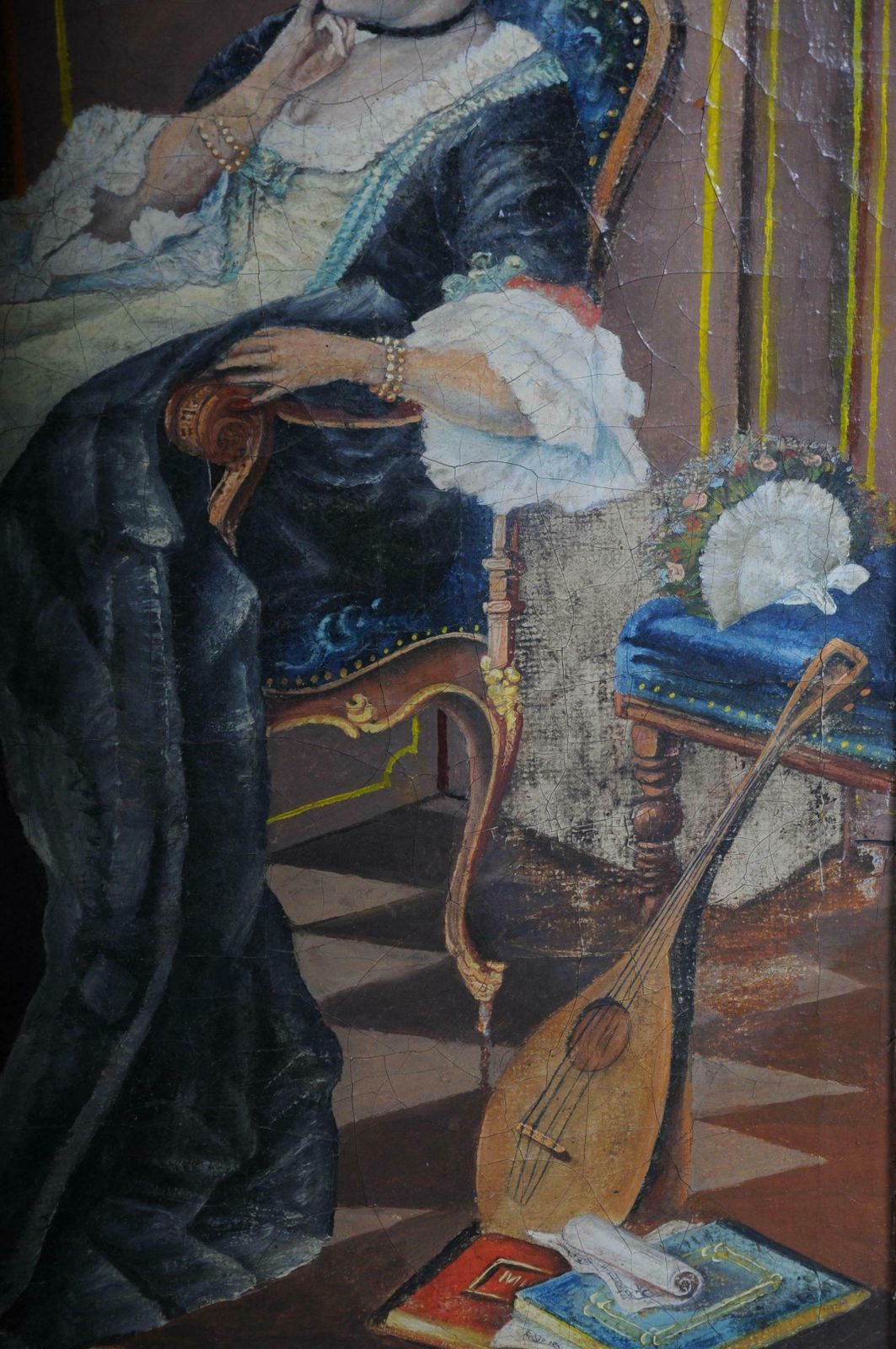 Large Oil On Canvas Rococo Painting, Circa 1900 photo vintage