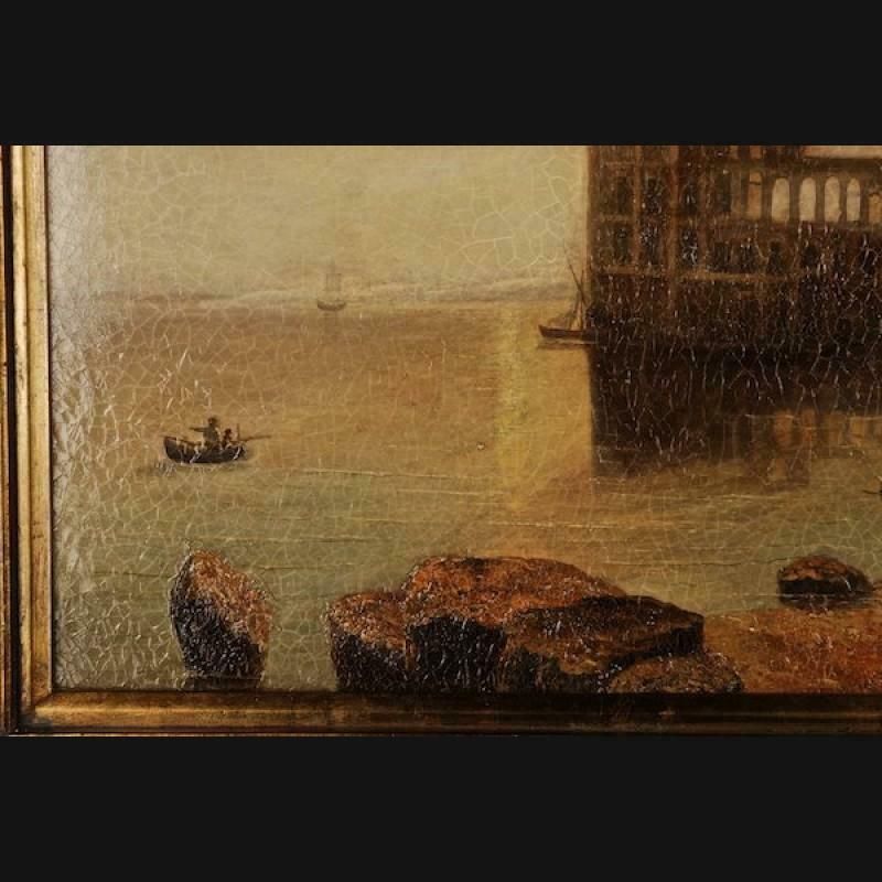 20th Century Oil Painting Palace Of Queen Of Naples, Venetian Coastal Landscape photo furniture