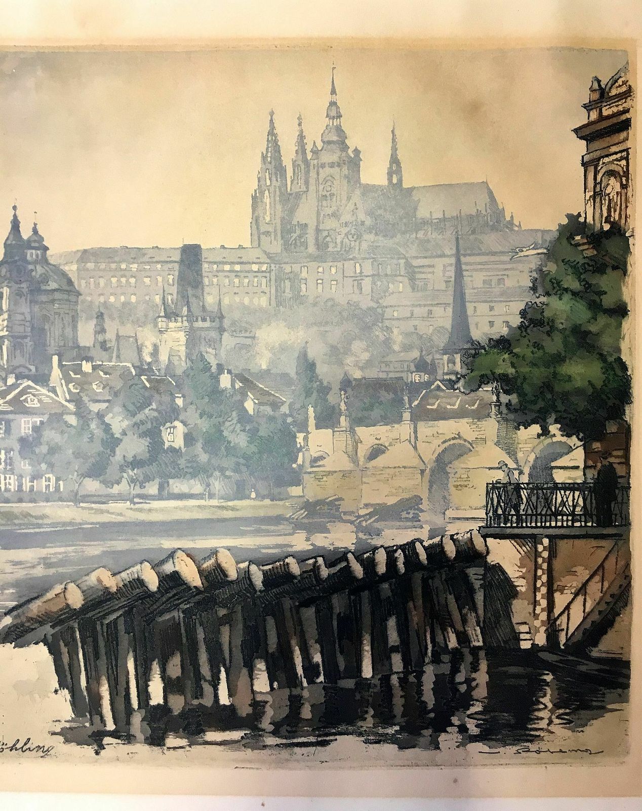 "Novotneho Footbridge" Graph. Sheet Vladislav Röhling photo for sale