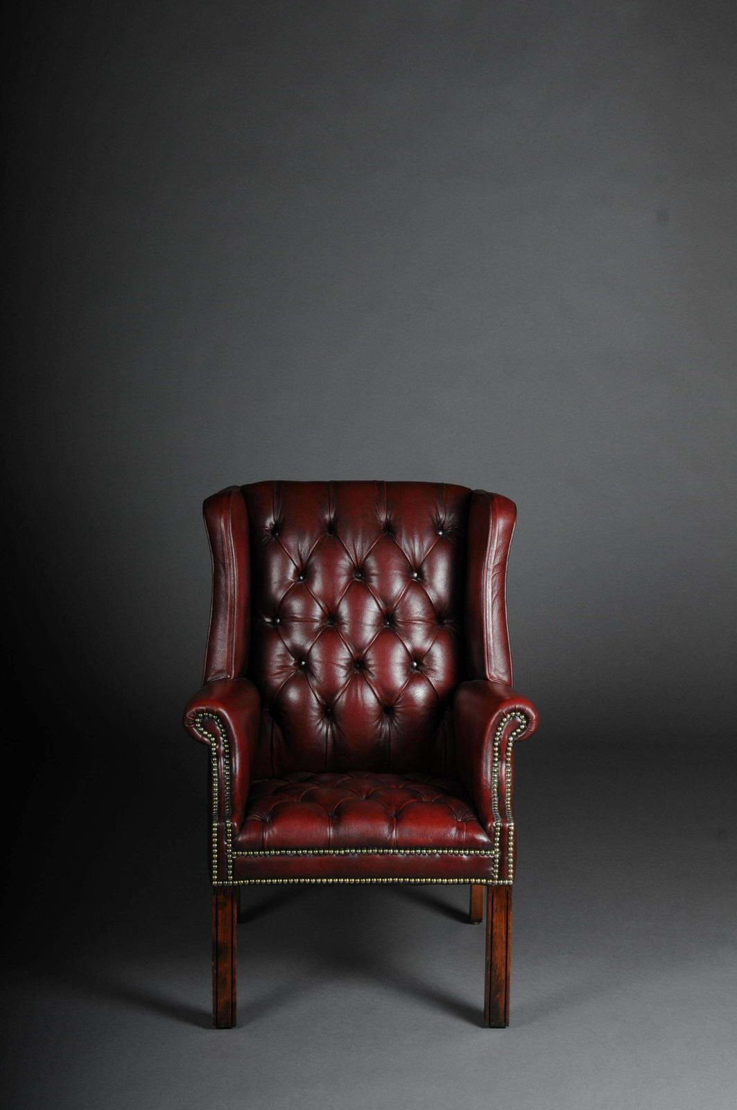 20th Century Classic English Chesterfield Earsback Chair, Leather photo for sale