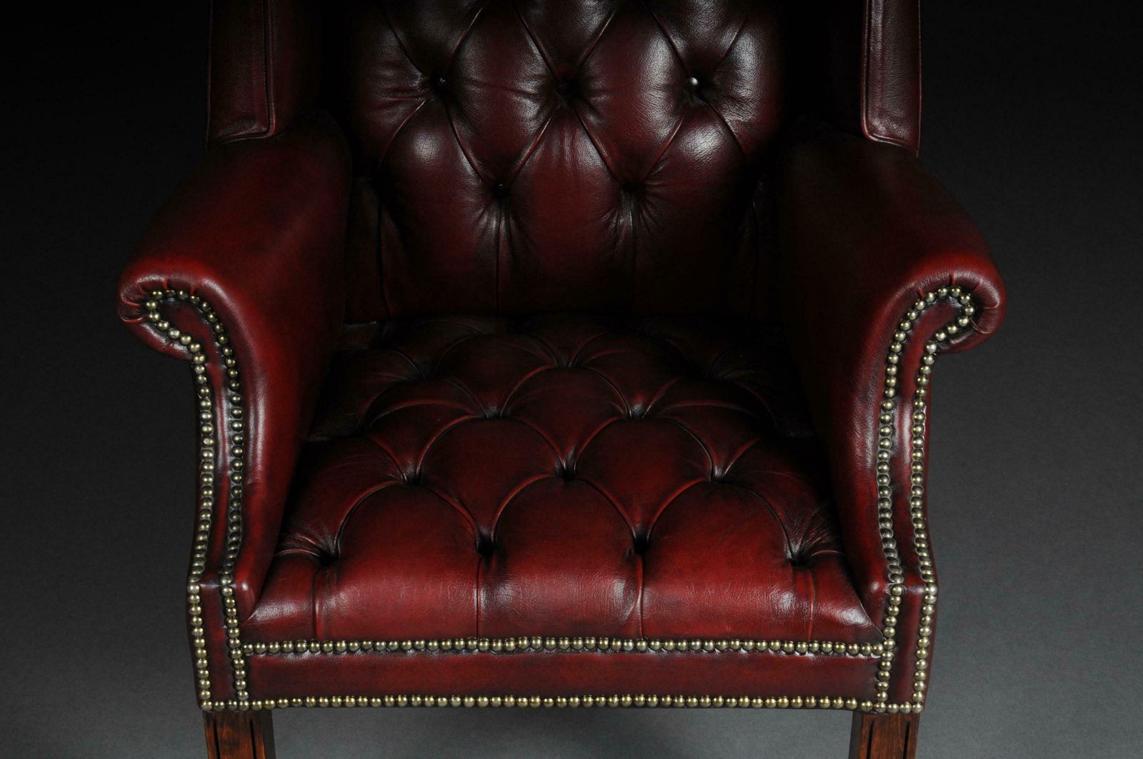 Furniture 20th Century Classic English Chesterfield Earsback Chair, Leather photo