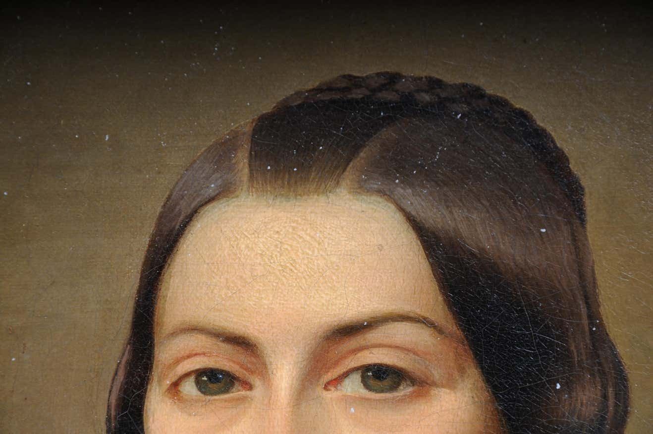 photo furniture Antique Biedermeier Ladies Portrait / Painting, 19th Century