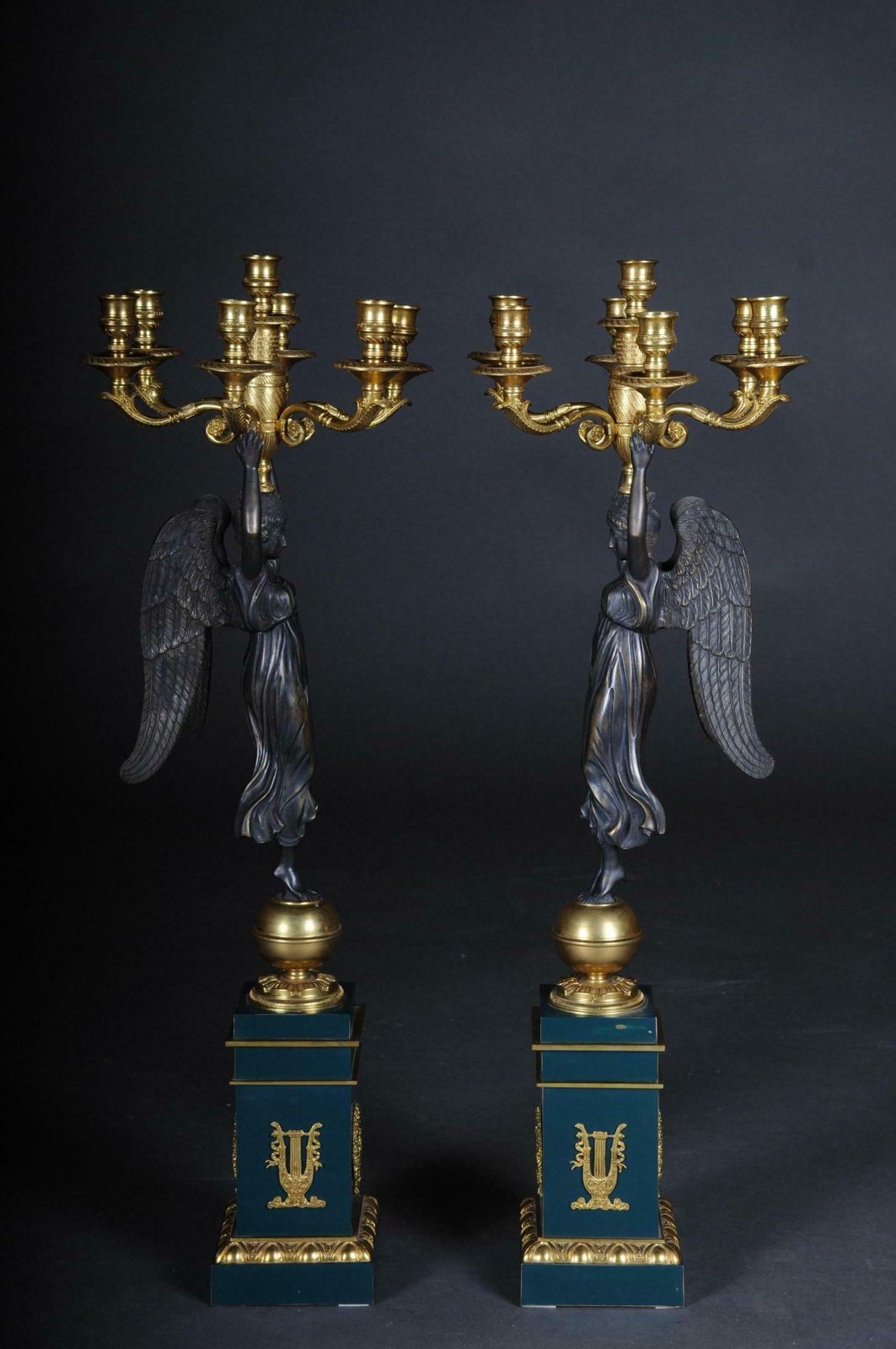 Pair Of Empire Ceremonial Bronze Candelabras/Candlesticks After P. P. Thomire photo for sale