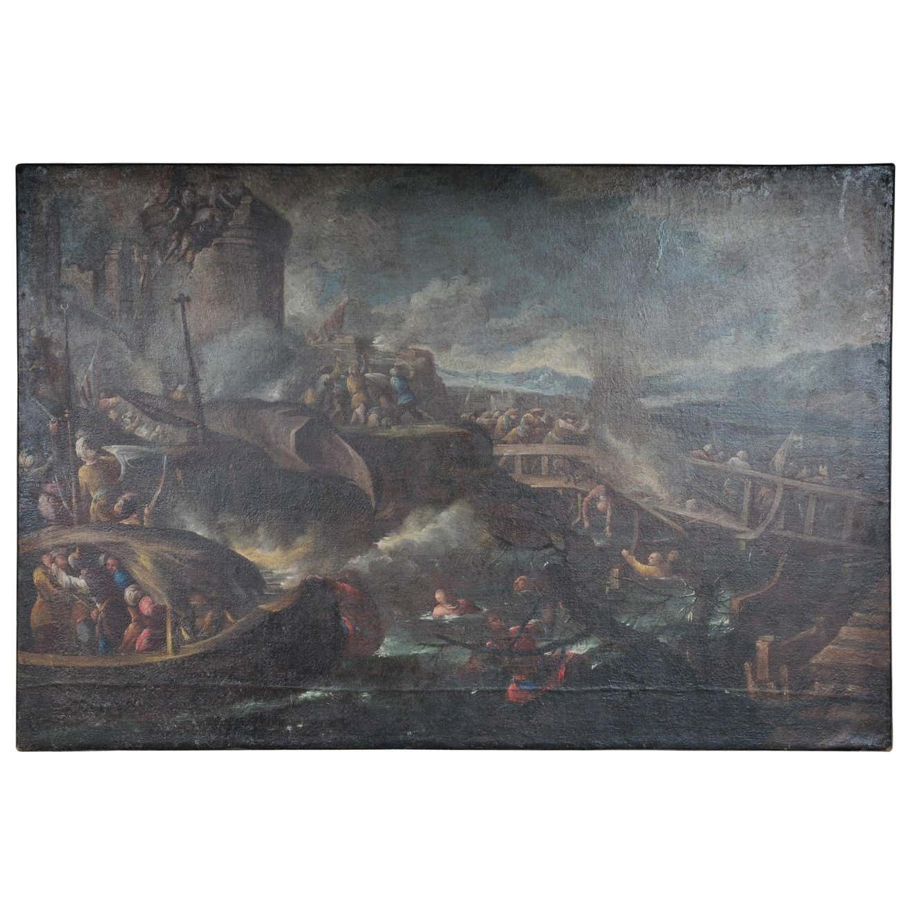 Ottomans Oil Painting Battle Scene From 1740