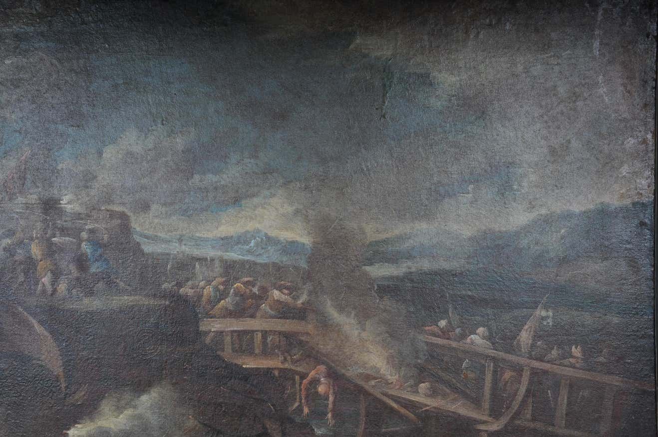 Ottomans Oil Painting Battle Scene From 1740 photo for sale