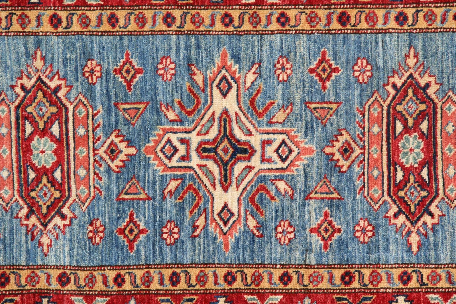 Handmade Runner Rug Traditional Kazak Carpet Rug Blue Geometric Runner photo for sale