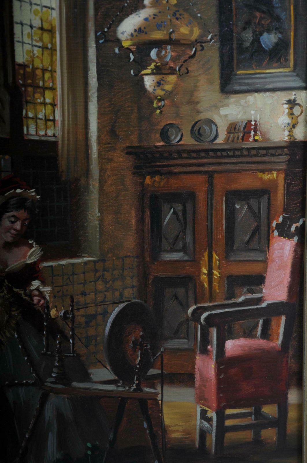 photo furniture Oil Painting Lady At The Spinning Wheel, 20th Century