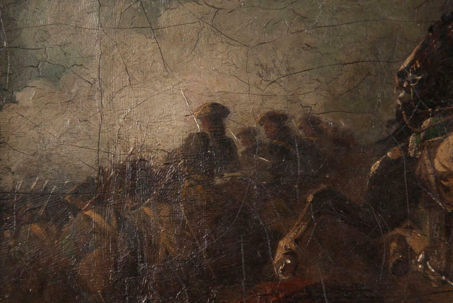 19th Century Oil Painting Battle Scene From Adam Eugen photo for sale