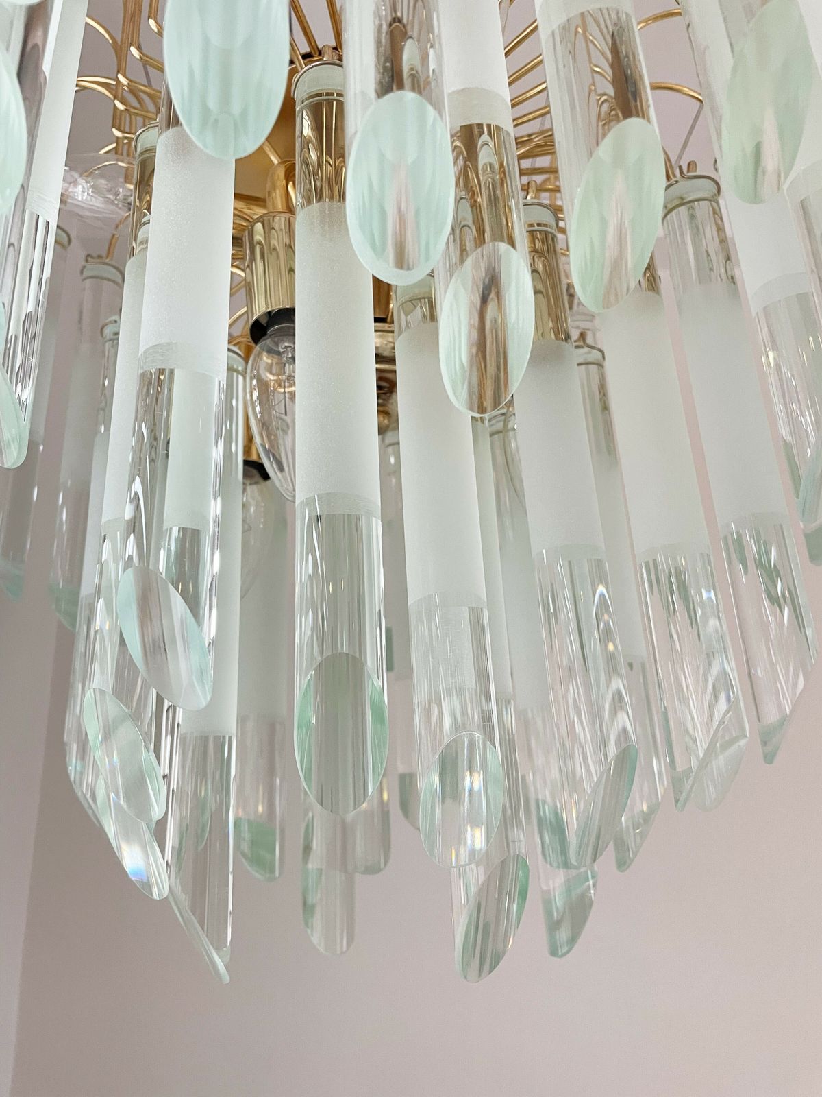 Vintage Italian Brass And Glass Chandelier, 1970s photo 1500.0