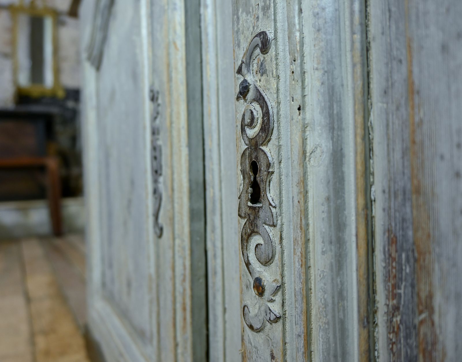 19th C French Painted Glazed Cabinet photo vinterior