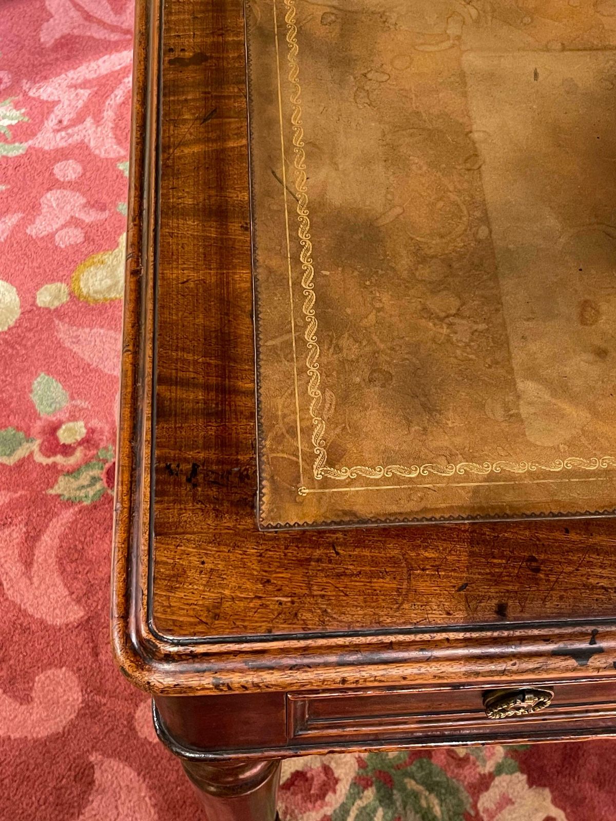 3654.0 19th Century Victorian English Partner Desk Column Shaped Legs Writing Table photo