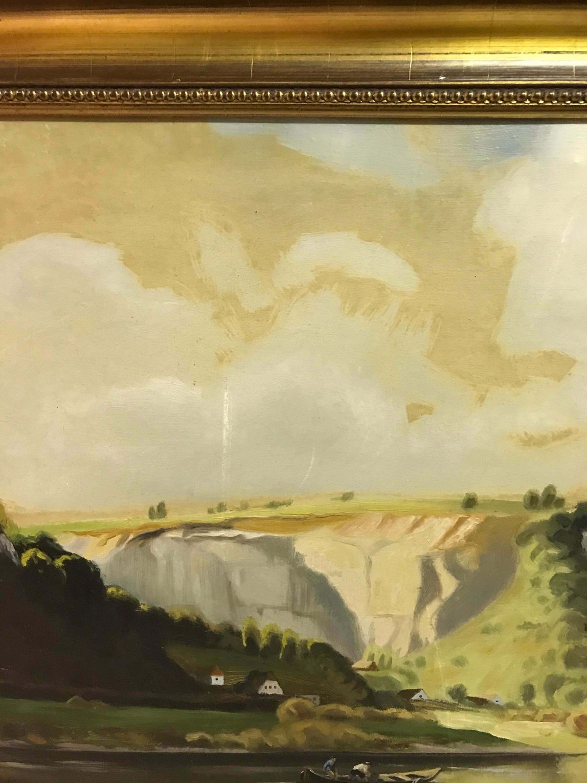 Large Oil Painting Ship At Sea Mountain View 1900 photo vinterior