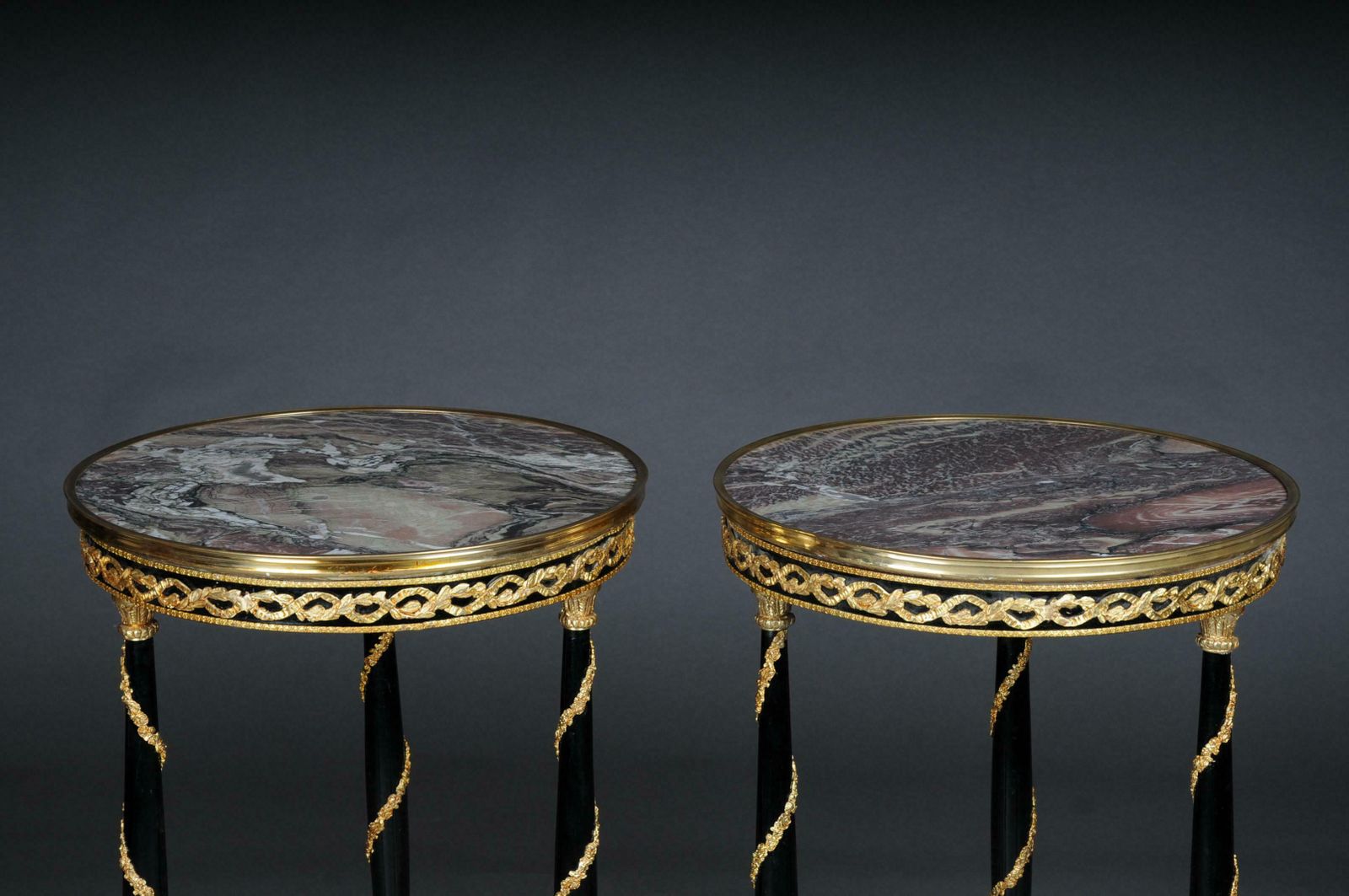20th Century Majestic Empire Side Table/Gueridon Beechwood, Marble, Round, Black photo vinterior