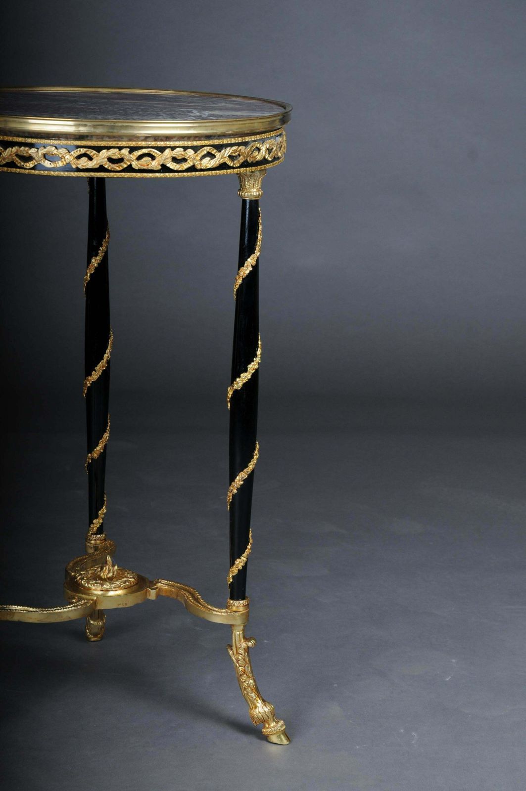 20th Century Majestic Empire Side Table/Gueridon Beechwood, Marble, Round, Black photo vintage