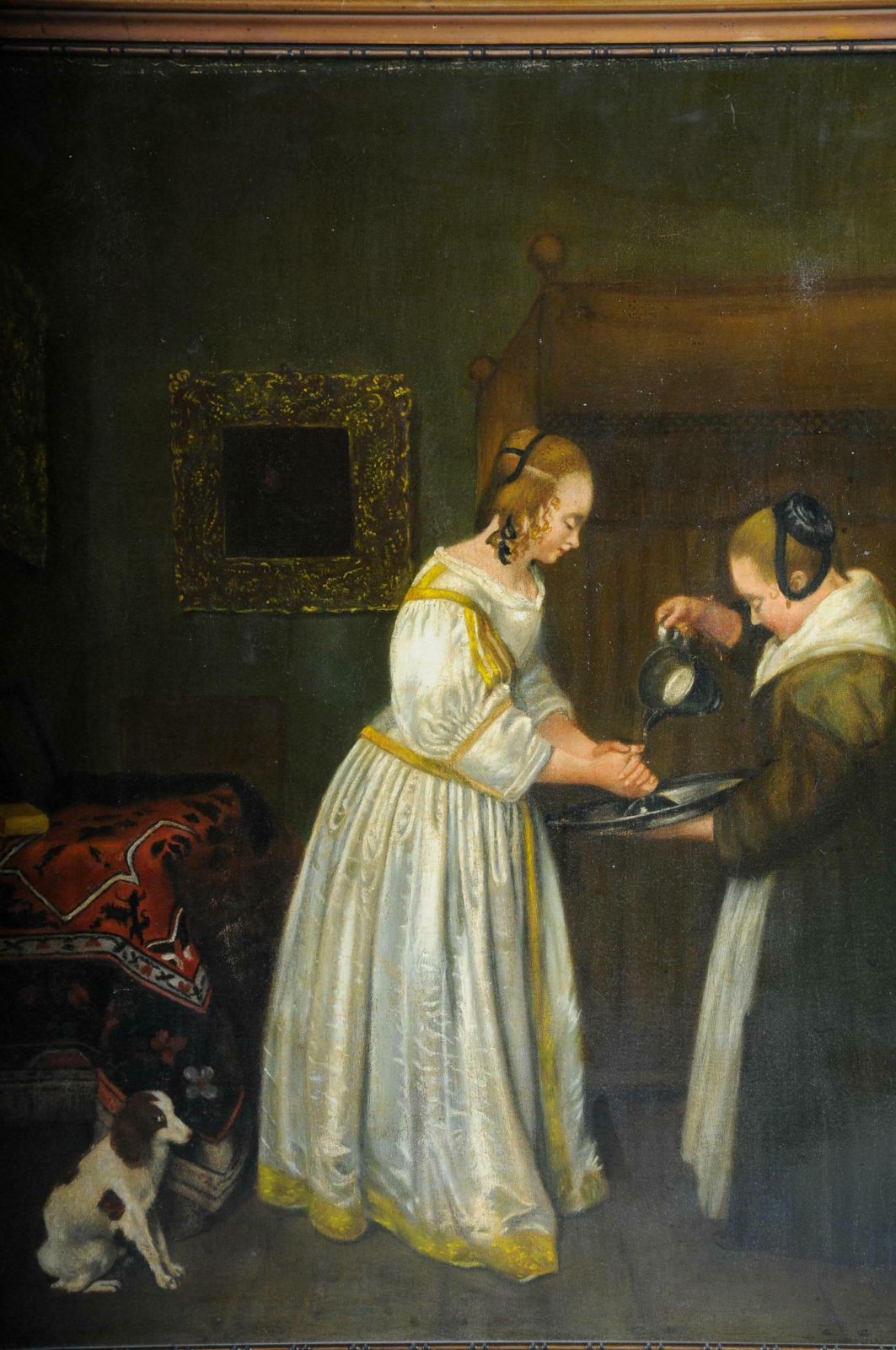 Old Oil Painting After J. Vermeer Manner Old Master Circa 1900 photo furniture