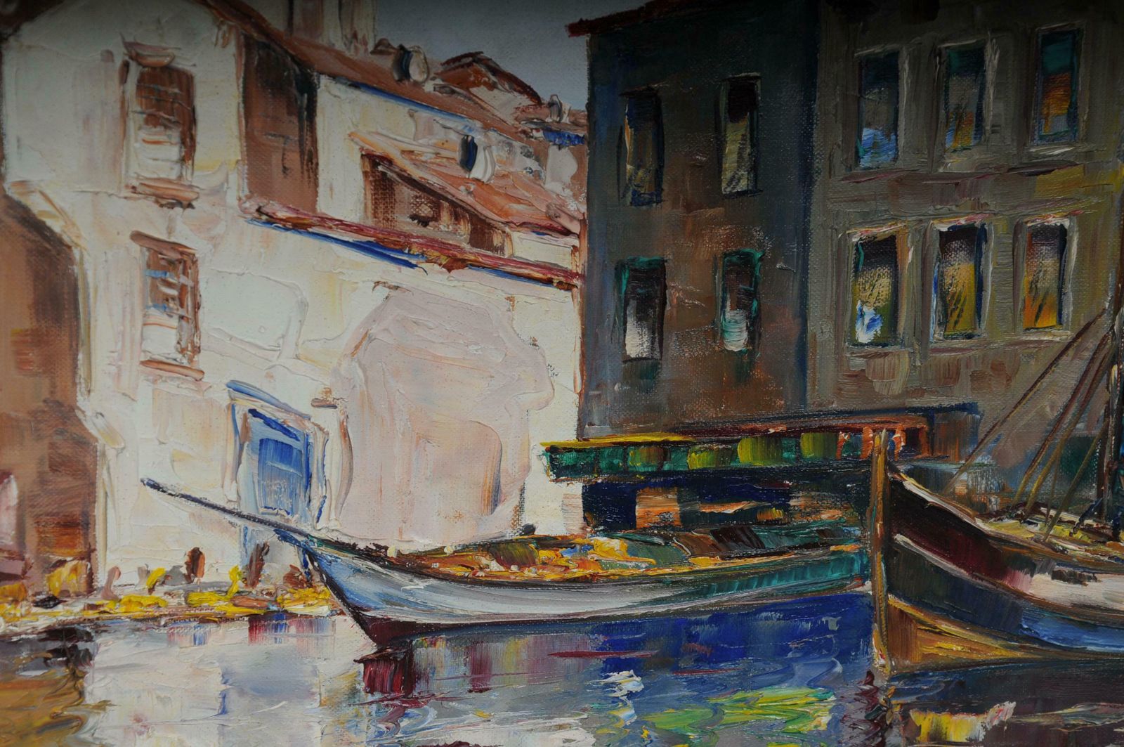 photo vinterior Oil Painting Fish Harbour Of St. Tropez  20th Century
