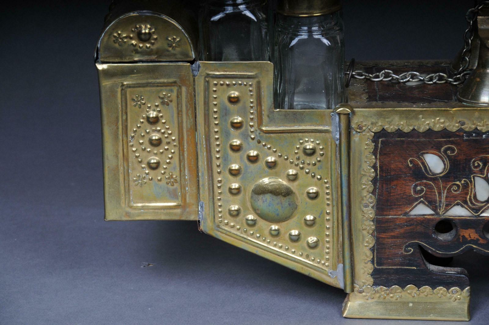 Decorative Oriental Shoe Polish Set Brass With Mother Of Pearl, 20th Century photo Home Decor