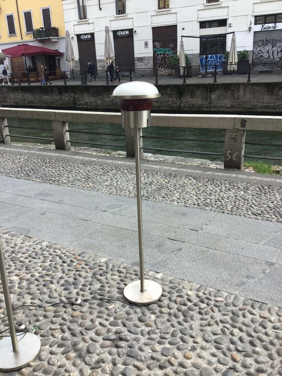 Sergio Mazza ‘Tau’ Couple Floor Lamp Metal Crome Glass 1960 Italy photo Lighting