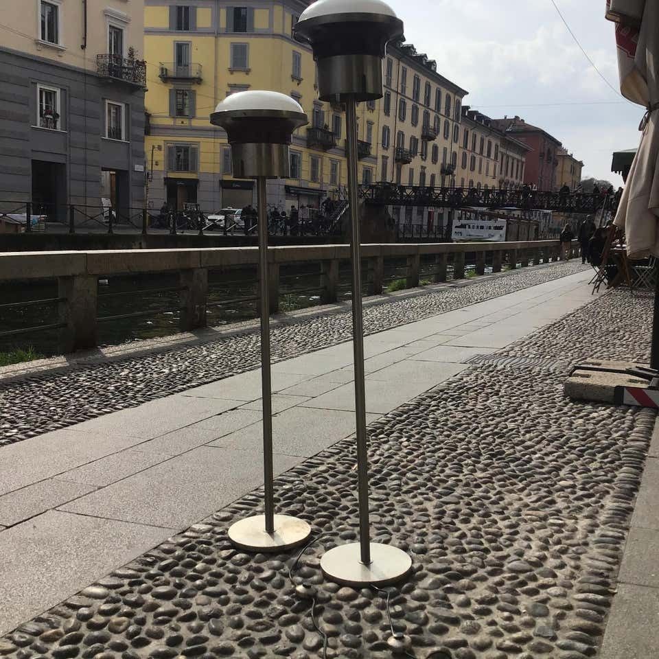 photo for sale Sergio Mazza ‘Tau’ Couple Floor Lamp Metal Crome Glass 1960 Italy