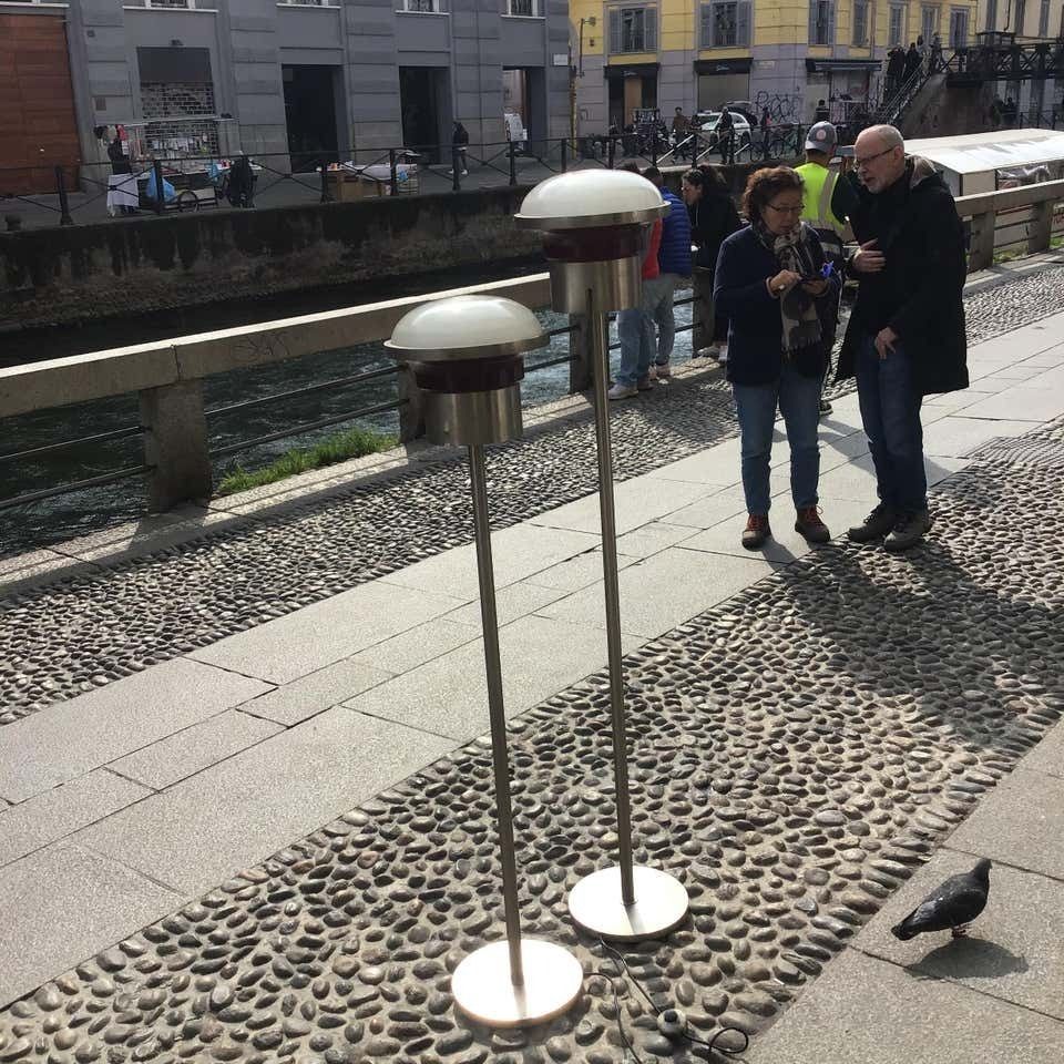 photo buy Sergio Mazza ‘Tau’ Couple Floor Lamp Metal Crome Glass 1960 Italy
