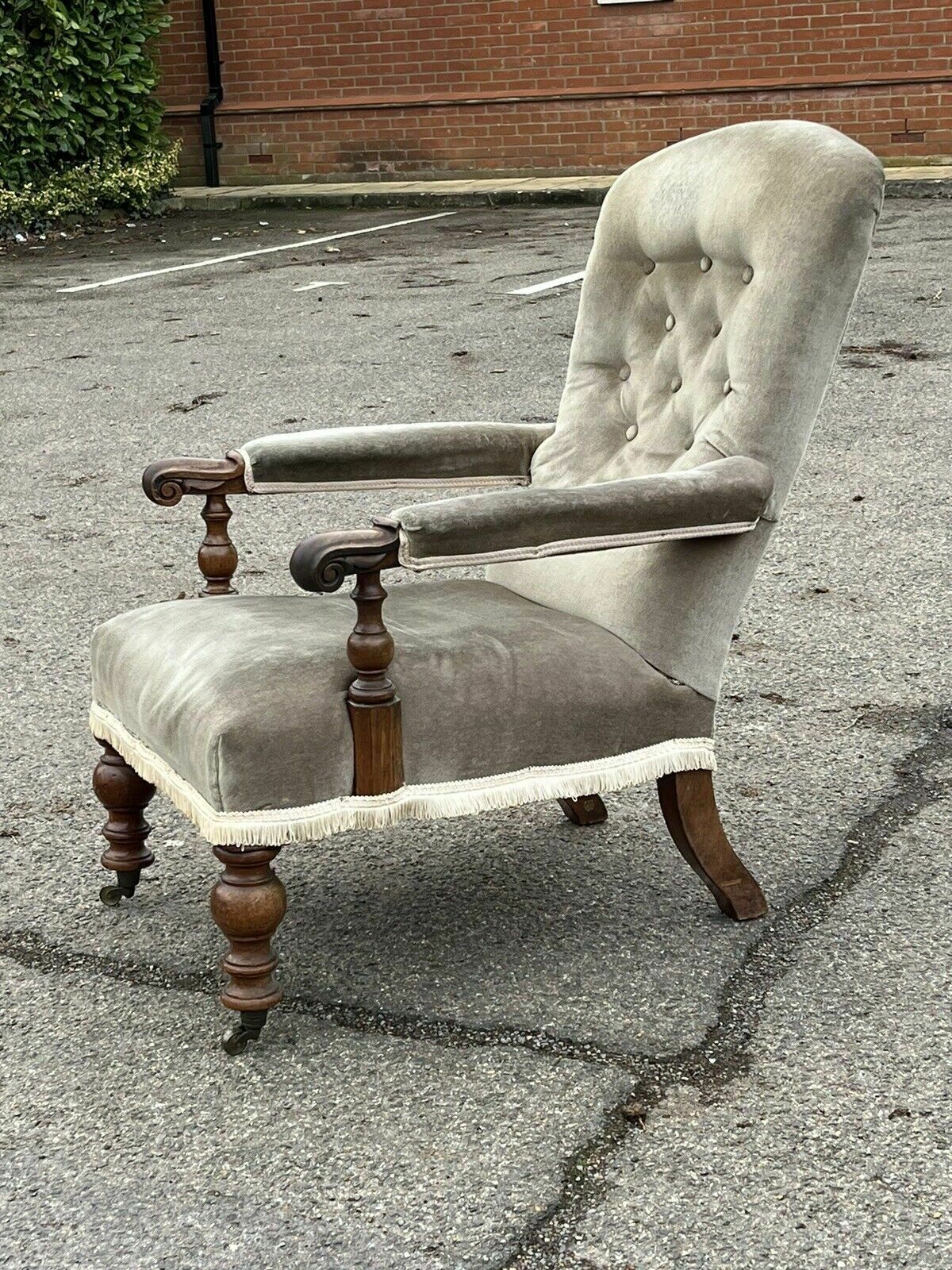 Victorian Library Armchair With Mahogany Frame, On Brass Castors. photo Furniture