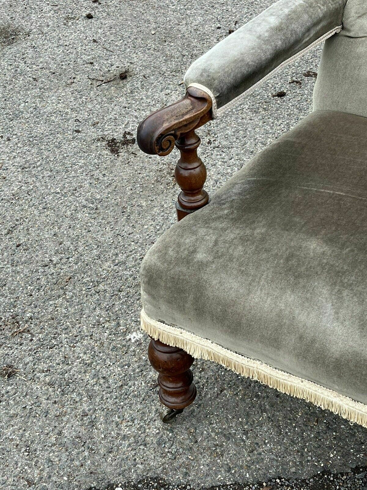 Victorian Library Armchair With Mahogany Frame, On Brass Castors. photo vinterior