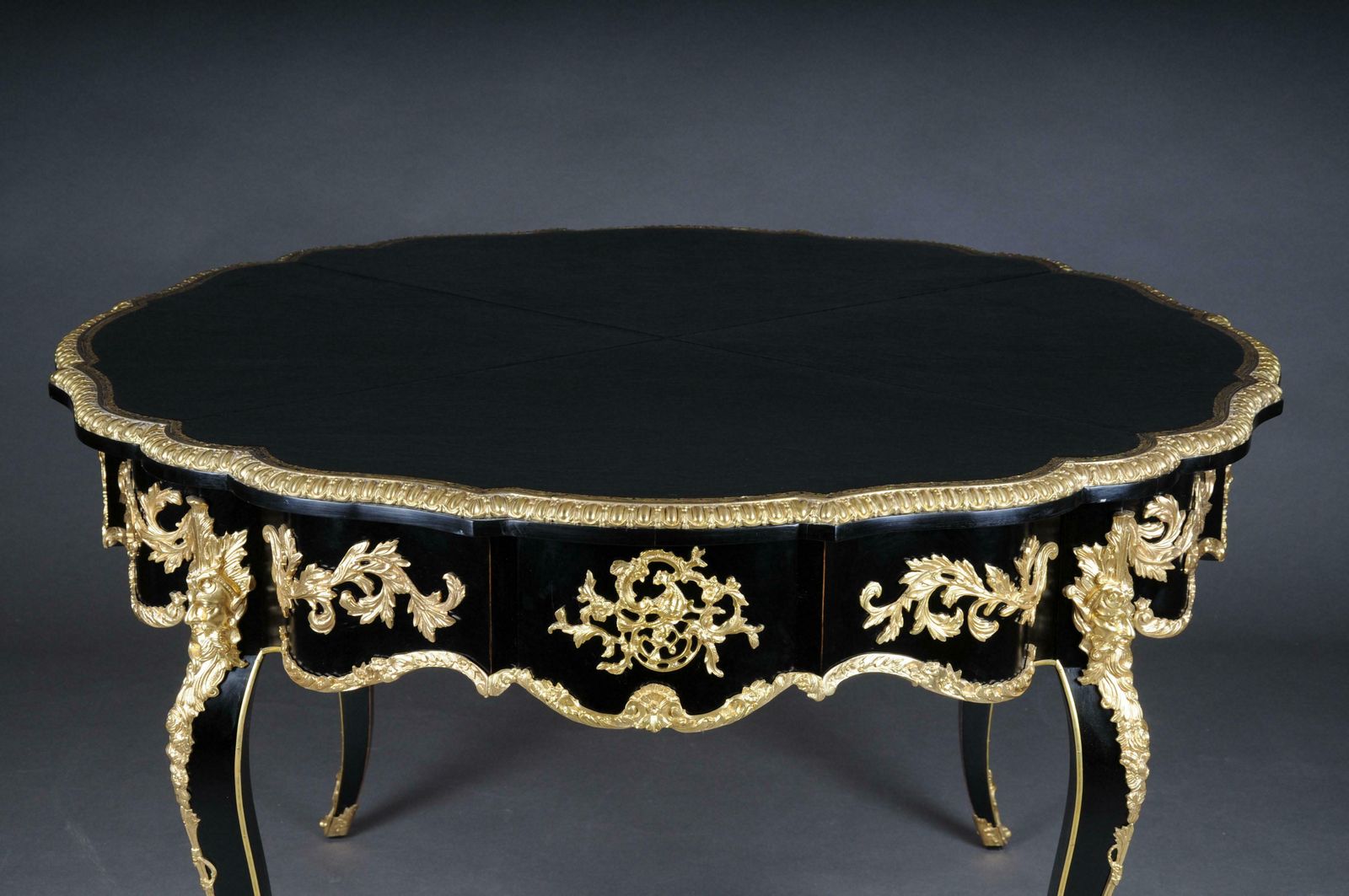 20th Century Louis XV Style French Salon Table, Black Gold photo furniture