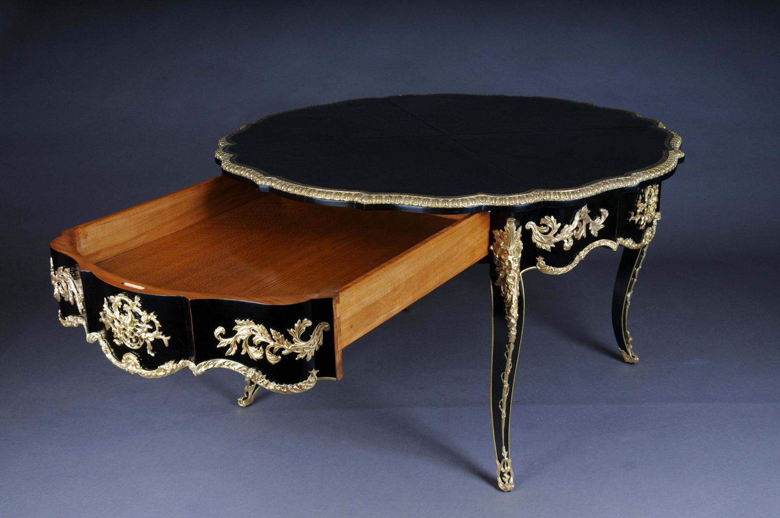 20th Century Louis XV Style French Salon Table, Black Gold photo buy
