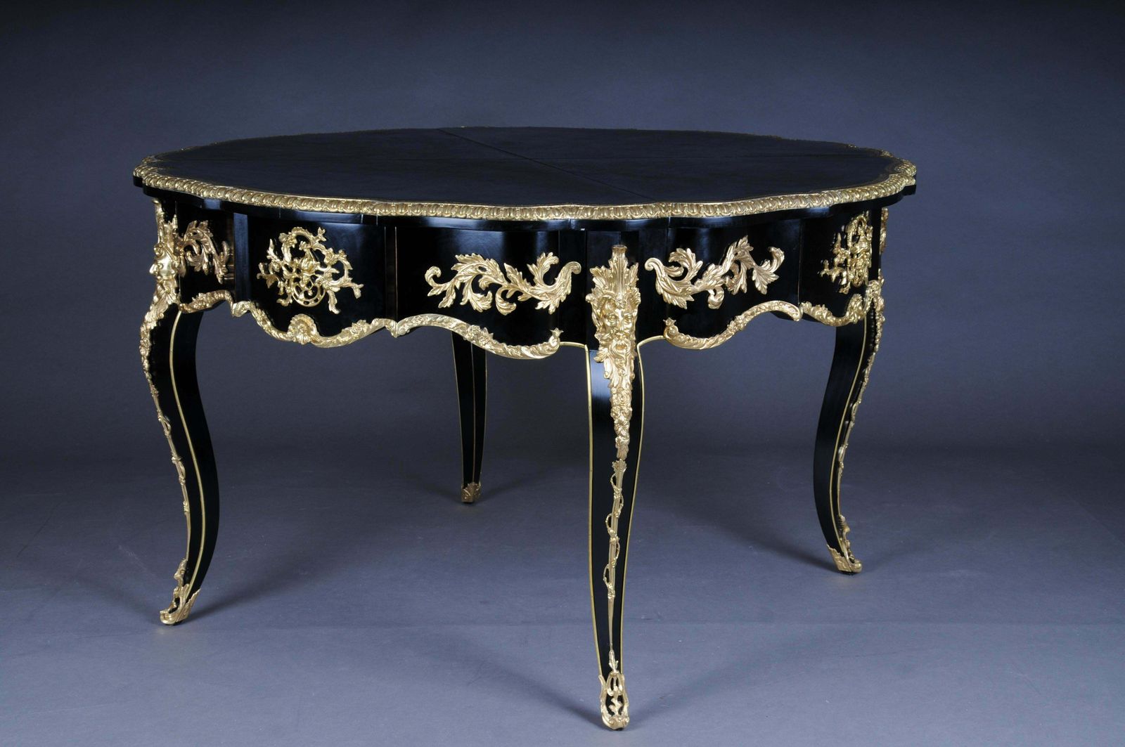 20th Century Louis XV Style French Salon Table, Black Gold photo vintage