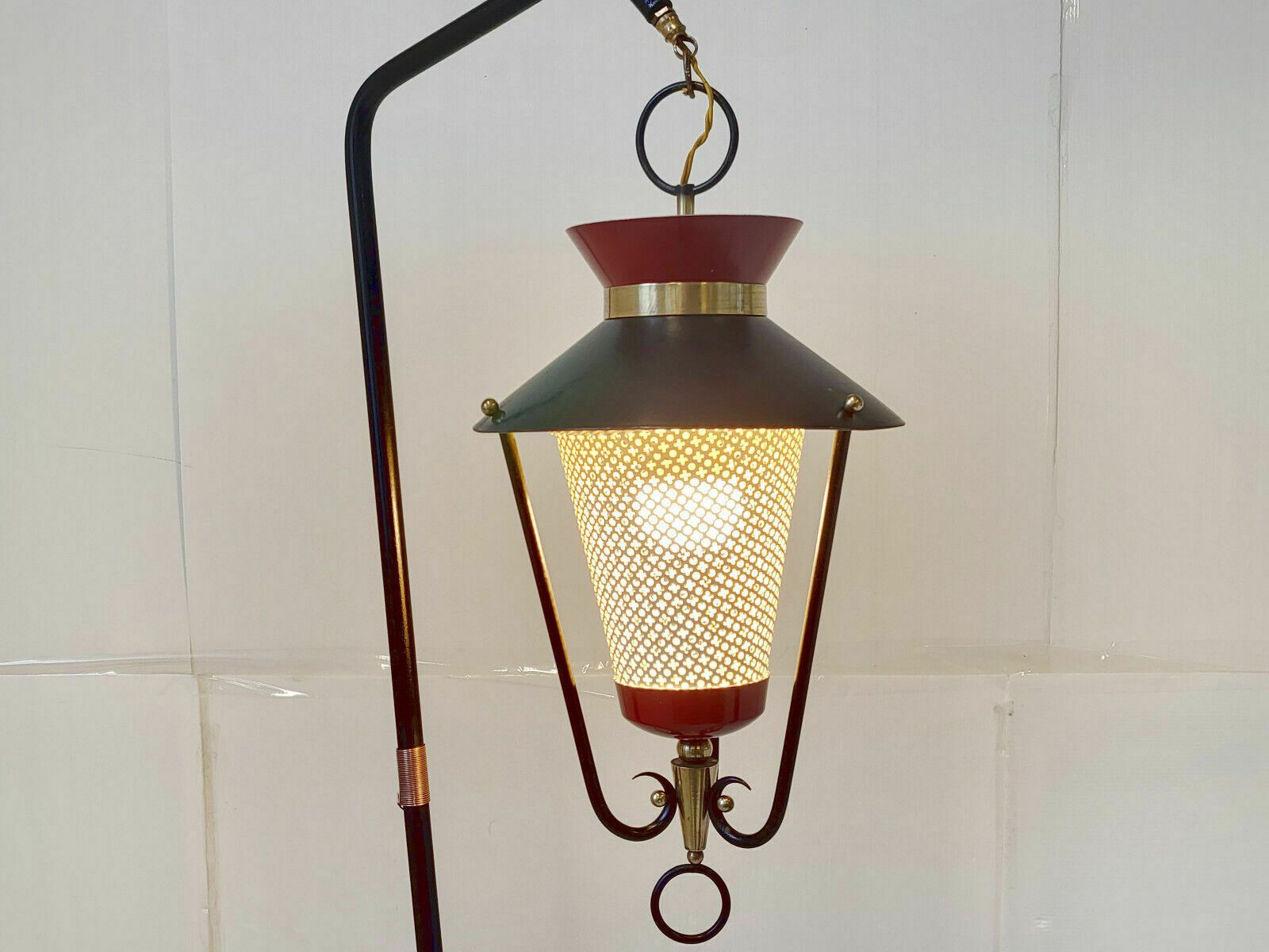 photo furniture Vintage Lantern Floor Lamp 1950 Maison Arlus Brass Gold & Steel 1950s 50s