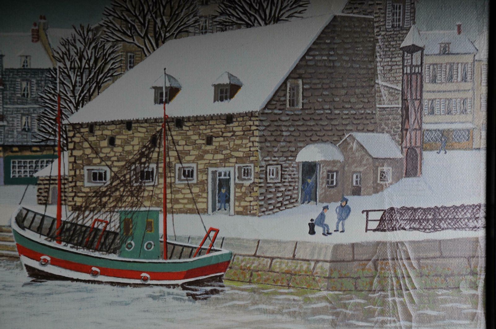 photo vinterior Oil Painting By André Bouquet Harbor In Winter