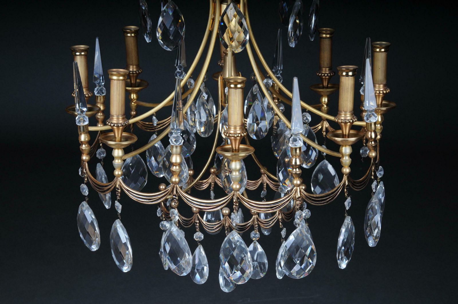 20th Century Large Gold Plated Brass Chandelier / Chandelier photo Lighting