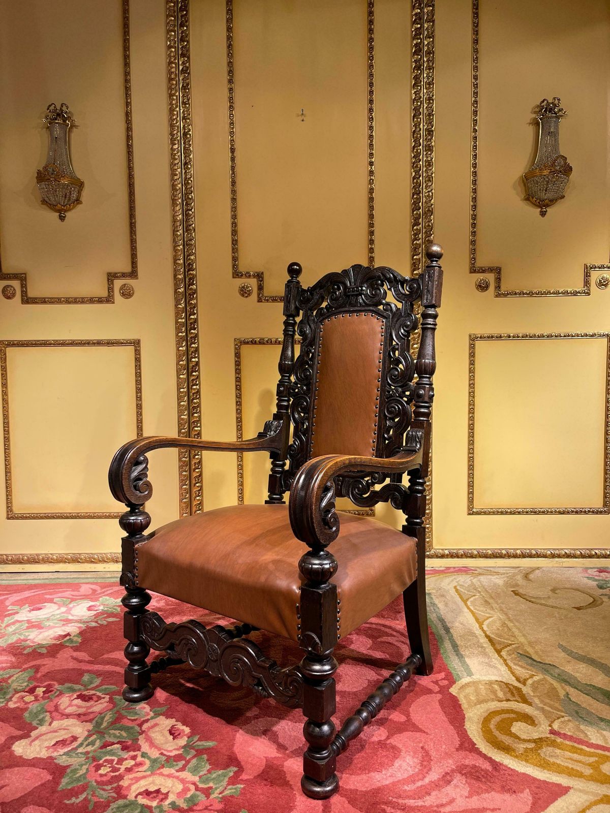 19th Century Throne Chair, Historicism Around 1880, Oak photo vintage