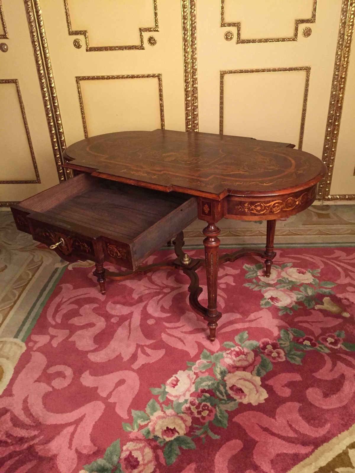 19th Century Marquetry Salon Table Louis XVI With Noble Veneer photo for sale