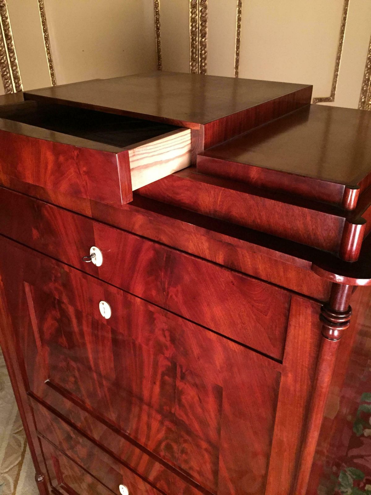 19th Century Biedermeier Secretary Mahogany, 1835 photo vintage