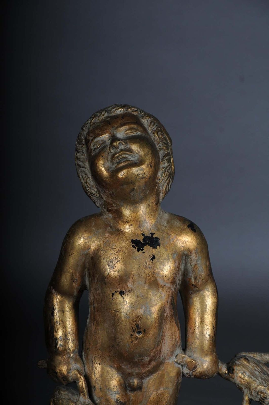 20th Century Unique Sculpture Of A Putto With Frogs, Gold photo furniture