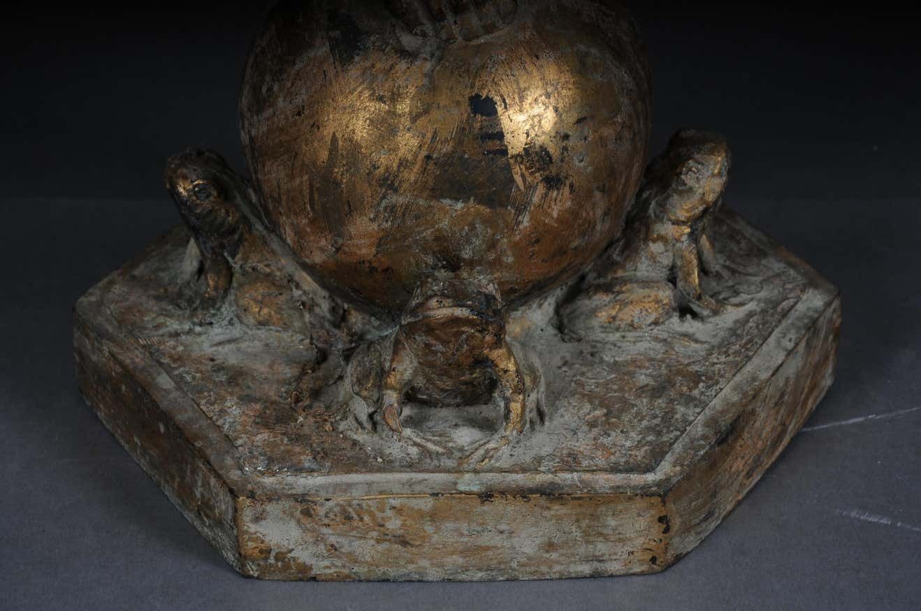 20th Century Unique Sculpture Of A Putto With Frogs, Gold photo vinterior