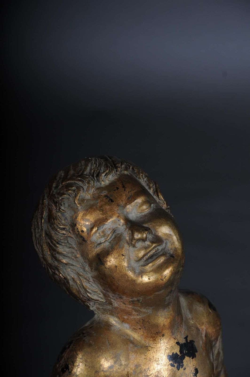 20th Century Unique Sculpture Of A Putto With Frogs, Gold photo vintage